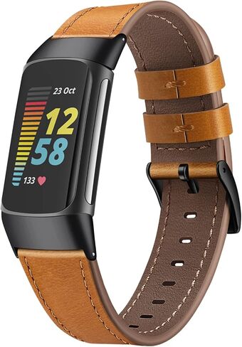 أحزمة FINTIE متوافقة مع Fitbit Charge 6/5، سوار معصم بديل من الجلد الأصلي (أسود) in Saudi Arabia