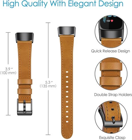 أحزمة FINTIE متوافقة مع Fitbit Charge 6/5، سوار معصم بديل من الجلد الأصلي (أسود) in Saudi Arabia