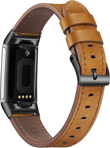 أحزمة FINTIE متوافقة مع Fitbit Charge 6/5، سوار معصم بديل من الجلد الأصلي (أسود) in Saudi Arabia