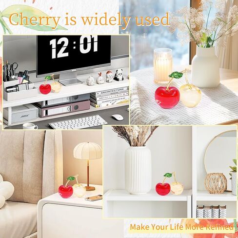 Double Crystal Cherry Figurine-Sparkling Glass Fruit Paperweight & Tabletop Decor-Elegant Home Office Centerpiece for Kitchen, Living Room, Wedding&Christmas Gift (Red Collectible Ornaments in Saudi Arabia