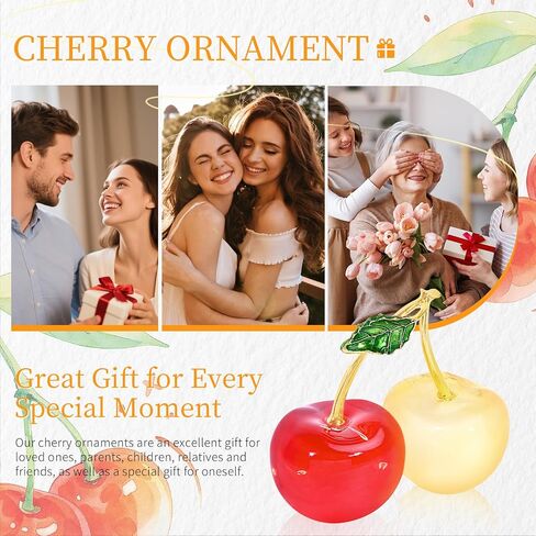 Double Crystal Cherry Figurine-Sparkling Glass Fruit Paperweight & Tabletop Decor-Elegant Home Office Centerpiece for Kitchen, Living Room, Wedding&Christmas Gift (Red Collectible Ornaments in Saudi Arabia