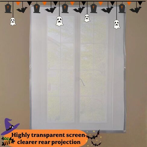 40 x 60 inch Halloween Holographic Rear Projection Screen & Christmas Decor for Apartment Windows with Easy Hang Kit Halloween Spooky Halloween Decoration Indoor Film Screen (40 * 60 inch) in Saudi Arabia