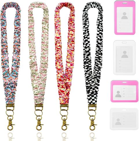 4pcs Scrunchie Lanyard Teacher，Scrunchie Lanyard with ID Holder in Saudi Arabia