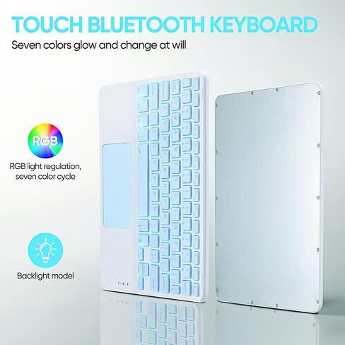 Ultra-Slim Bluetooth Keyboard with Built-in Touchpad and Mouse Portable Mini Wireless Keyboard Rechargeable 7-Color Backlit for Apple iPad iPhone Samsung Tablet iPhone Smartphone iOS Android Windows in Kuwait