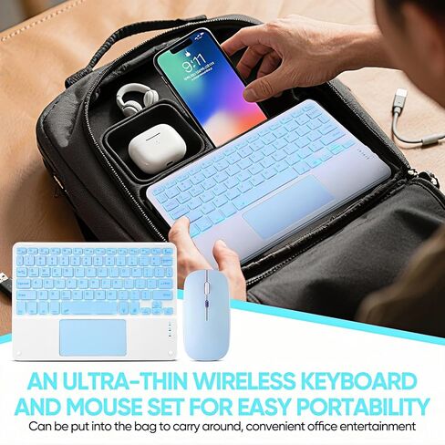 Ultra-Slim Bluetooth Keyboard with Built-in Touchpad and Mouse Portable Mini Wireless Keyboard Rechargeable 7-Color Backlit for Apple iPad iPhone Samsung Tablet iPhone Smartphone iOS Android Windows in Kuwait