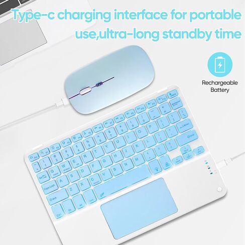 Ultra-Slim Bluetooth Keyboard with Built-in Touchpad and Mouse Portable Mini Wireless Keyboard Rechargeable 7-Color Backlit for Apple iPad iPhone Samsung Tablet iPhone Smartphone iOS Android Windows in Kuwait