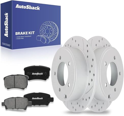 Autoshack خلفية مجموعة الفرامل البديلة لجيب باتريوت Compass Dodge Avenger Caliber Chrysler 200 Sebring Mitsubishi Lancer V6 دوارات الفرامل مع وسادة الفرامل السيراميك 10.3 "(261.8 مم) CBO630381037CPA in Kuwait