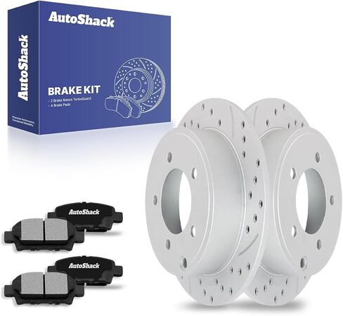 Autoshack خلفية مجموعة الفرامل البديلة لجيب باتريوت Compass Dodge Avenger Caliber Chrysler 200 Sebring Mitsubishi Lancer V6 دوارات الفرامل مع وسادة الفرامل السيراميك 10.3 "(261.8 مم) CBO630381037CPA in Kuwait