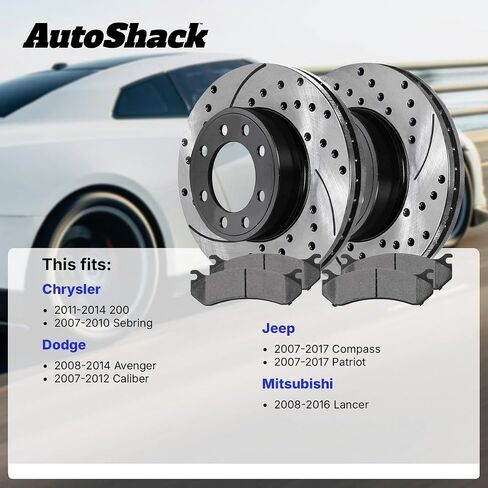 Autoshack خلفية مجموعة الفرامل البديلة لجيب باتريوت Compass Dodge Avenger Caliber Chrysler 200 Sebring Mitsubishi Lancer V6 دوارات الفرامل مع وسادة الفرامل السيراميك 10.3 "(261.8 مم) CBO630381037CPA in Kuwait