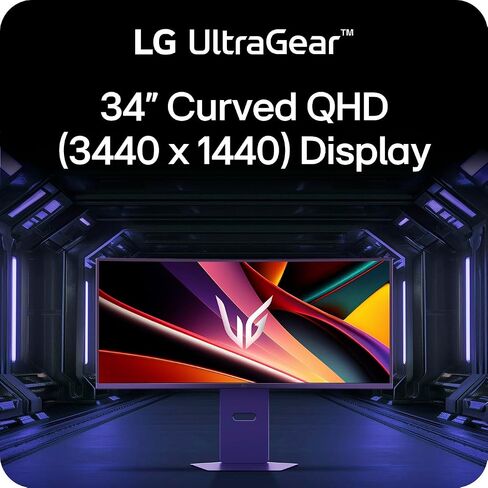 LG 34G630A-B 34 بوصة Ultragear WQHD (3440 × 1440) شاشة ألعاب منحنية ، 240 هرتز ، 1 مللي ثانية ، FreeSync Premium ، DisplayHDR 400 ، مكبر صوت مدمج ، HDMI ، DisplayPort ، USB Type-C ، Tilt/Height Stand ، Black. in Kuwait