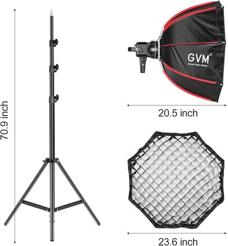 مصباح فيديو LED SD80D من جي في ام 80 واط، مجموعة اضاءة سوفت بوكس مع حامل بوينز، CRI97+ 2700K-7500K درجة حرارة اللون، تحكم عن طريق التطبيق، حامل ثلاثي القوائم، فيديو، زفاف in Kuwait