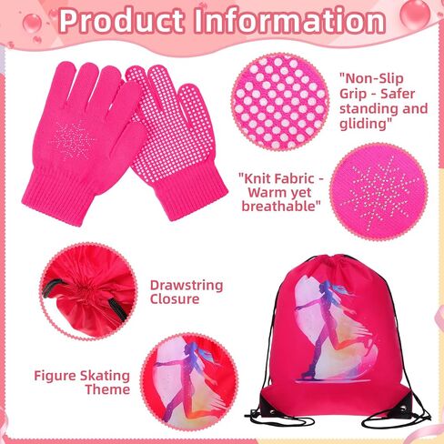 Soulchen 6 Packs Ice Skating Accessories Pink Figure Skating Set Gloves, Skate Guards, Knee Pads, Socks, Towel, Anti Slip Backpack for Training Practice Competition Girl Women in Saudi Arabia