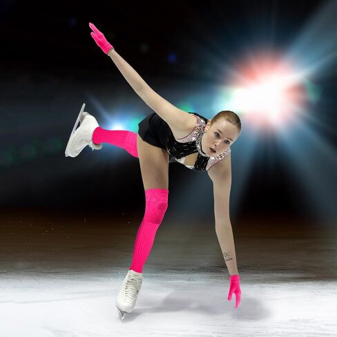 Soulchen 6 Packs Ice Skating Accessories Pink Figure Skating Set Gloves, Skate Guards, Knee Pads, Socks, Towel, Anti Slip Backpack for Training Practice Competition Girl Women in Saudi Arabia