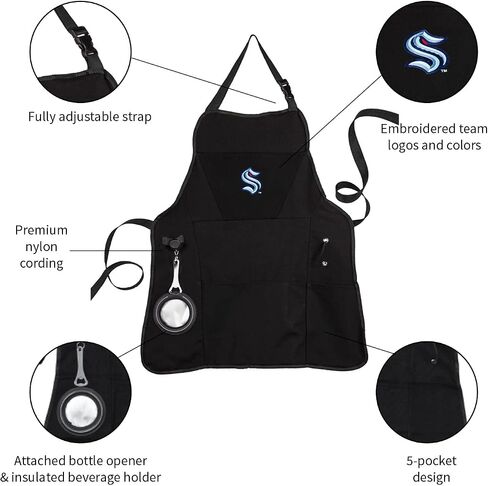 Team Sports America Outdoor NHL Black Grilling Apron | Seattle Kraken | Made of Durable Cotton | Beverage Opener and Multi-Tool | Sports and Tailgaiting Apparel in Saudi Arabia