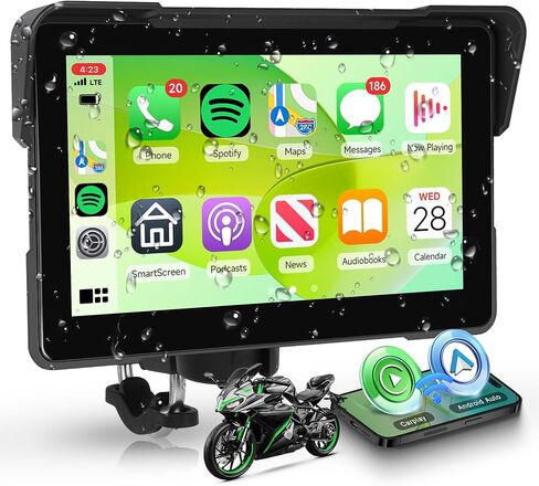 Motorcycle CarPlay Screen 5 inch Portable Wireless Carplay Android Auto for Motorbike Waterproof Touchscreen, Supports GPS Navigation, Bluetooth, IP68 Waterproof for Motorbike, Voice Control in Kuwait