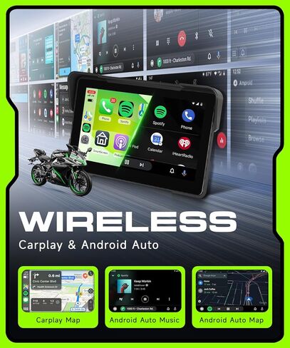 Motorcycle CarPlay Screen 5 inch Portable Wireless Carplay Android Auto for Motorbike Waterproof Touchscreen, Supports GPS Navigation, Bluetooth, IP68 Waterproof for Motorbike, Voice Control in Kuwait