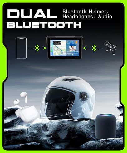 Motorcycle CarPlay Screen 5 inch Portable Wireless Carplay Android Auto for Motorbike Waterproof Touchscreen, Supports GPS Navigation, Bluetooth, IP68 Waterproof for Motorbike, Voice Control in Kuwait