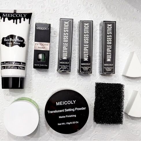 Meicoly Bald Cap Kit للنساء والرجال ، أزياء Cap Cap All-In-One مجموعة من مكياج Halloween SFX ، مرحلة الأداء ، المسرح ، المسرح ، الأفلام ، العلكة الروحية ومجموعة المزيل ، وضع مسحوق ، مطاطية سائلة ، 10 مساءً in Kuwait