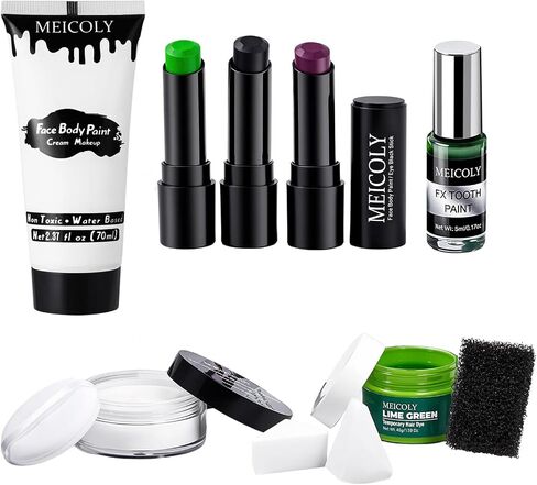 Meicoly Bald Cap Kit للنساء والرجال ، أزياء Cap Cap All-In-One مجموعة من مكياج Halloween SFX ، مرحلة الأداء ، المسرح ، المسرح ، الأفلام ، العلكة الروحية ومجموعة المزيل ، وضع مسحوق ، مطاطية سائلة ، 10 مساءً in Kuwait