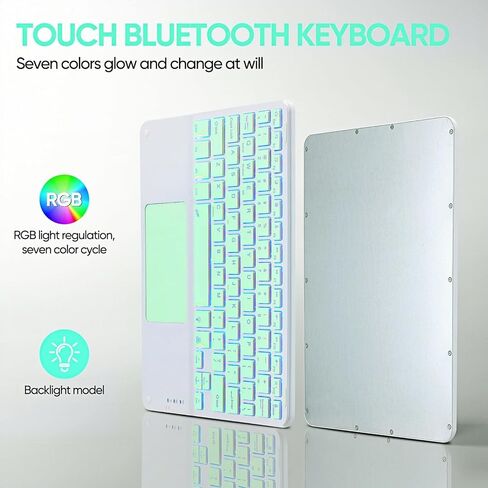 لوحة مفاتيح Bluetooth الشفافة الشفافة الشفافة ذات 7 ألوان مع لوحة اللمس المدمجة والماوس المحمولة المصغرة القابلة لإعادة الشحن من أجل Apple iPad iPhone Samsung Tablet iPhone iPhone ios android windows-white in Kuwait