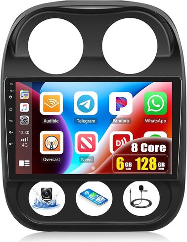 [2+64g] راديو ستيريو سيارة لجيب باتريوت كومباس 2010-2016 مع Carplay و Android Auto ، 10.1 بوصة الشاشة التي تعمل باللمس Android 15 مع رابط المرآة Bluetooth FM/RDS WiFi GPS EQ SWC in Kuwait