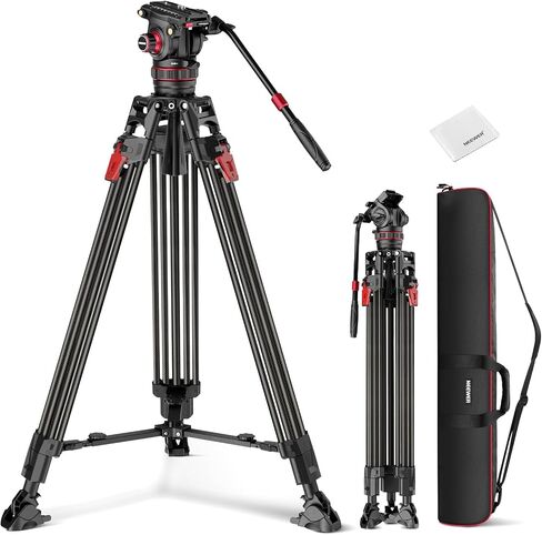 NEEWER 74" Pro Video Tripod with Fluid Head, All Metal Heavy Duty QR Plate Compatible with DJI RS Gimbals Manfrotto, Flexible 360° Pan&+90°/-75° Tilt with Adjustable Damping Max Load 22lb/10kg, TP75 in Saudi Arabia
