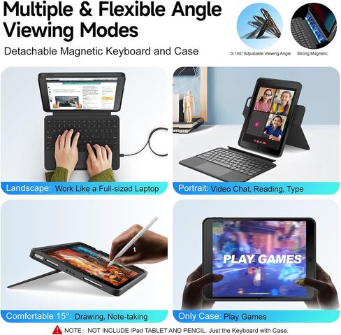 360° Rotatable & Detachable Magnetic Keyboard Case Only for 11-inch iPad Pro M4 2024, Portrait & Landscape, with Touchpad, 0-170° Angle, Full Protect,Pencil Holder,7 Backlits in Kuwait