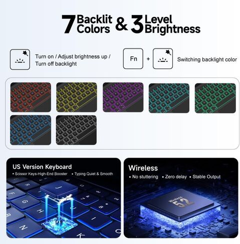 360° Rotatable & Detachable Magnetic Keyboard Case Only for 11-inch iPad Pro M4 2024, Portrait & Landscape, with Touchpad, 0-170° Angle, Full Protect,Pencil Holder,7 Backlits in Kuwait