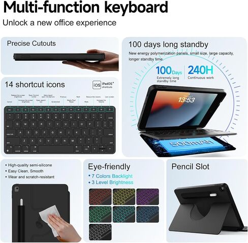 360° Rotatable & Detachable Magnetic Keyboard Case Only for 11-inch iPad Pro M4 2024, Portrait & Landscape, with Touchpad, 0-170° Angle, Full Protect,Pencil Holder,7 Backlits in Kuwait