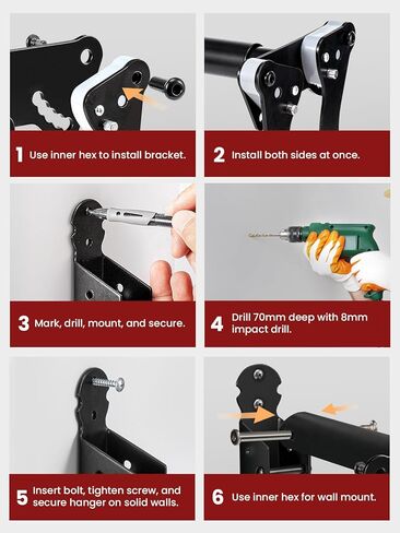 حامل جداري للدراجة من يوركينج، حامل تعليق أفقي على الحائط يحمل ما يصل إلى 55 رطلًا من خطاف تخزين داخلي للدراجة مع 5 مستويات قابلة للتعديل، يمتد ليناسب مقود 32.6 بوصة لدراجة واحدة في مرآب المنزل - أحمر in Kuwait