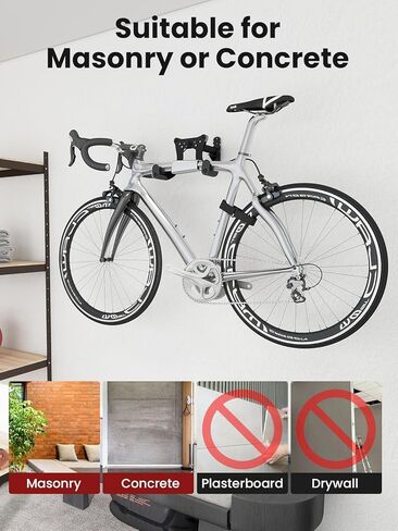 حامل جداري للدراجة من يوركينج، حامل تعليق أفقي على الحائط يحمل ما يصل إلى 55 رطلًا من خطاف تخزين داخلي للدراجة مع 5 مستويات قابلة للتعديل، يمتد ليناسب مقود 32.6 بوصة لدراجة واحدة في مرآب المنزل - أحمر in Kuwait
