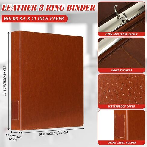 Fulmoon 6 PCS Leather 3 Binder Ring Ring ، 1.5 بوصة عتيقة Round Ring Binder مع 2 جيوب داخلية وحامل علامة العمود الفقري ، محفظة تنفيذية احترافية للمدرسة المنزلية (Black) in Saudi Arabia