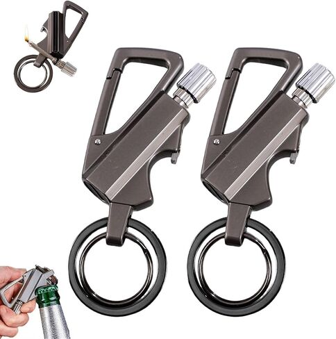 Keychain Lighter, 2 Pack Permanent Match Infinity Lighter, Reusable Waterproof Windproof Strike Anywhere, with Multitool Keychain Bottle Opener, for Men Outdoor Survival (Black) in Saudi Arabia
