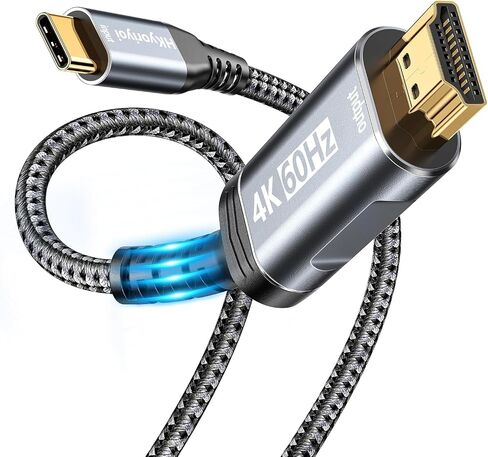 HKyoriyoi USB C to HDMI Cable 6Ft[4K@60Hz, Thunderbolt 3/4/5]Type C to HDMI 2.0 Braided Cord[Anti-Interference, Gold-Plated Plugs]for iPhone 16/15 Series, Macbook, iPad Pro/Air, Galaxy S8 to S25, etc in Kuwait