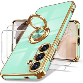 Dretal for Samsung Galaxy S25 Fe 5G Case ، واقي الشاشة ، و 360 درجة قابلة للتدوير ريندر كيكستاند مغناطيسي ، وغطاء حافظة على حافة الذهب الناعم الناعم. in Kuwait