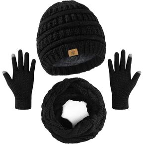 Winter Beanie Hat Scarf Gloves Set, Winter Clothes for Women, Fleece Lined Hats Touchscreen Gloves Thick Neck Warmer in Kuwait