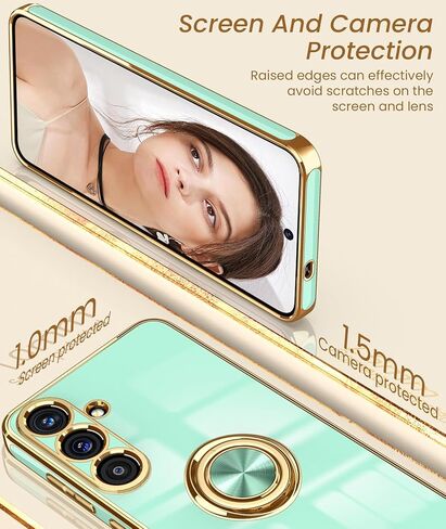 Dretal for Samsung Galaxy S25 Fe 5G Case ، واقي الشاشة ، و 360 درجة قابلة للتدوير ريندر كيكستاند مغناطيسي ، وغطاء حافظة على حافة الذهب الناعم الناعم. in Kuwait