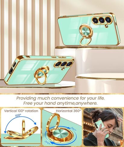 Dretal for Samsung Galaxy S25 Fe 5G Case ، واقي الشاشة ، و 360 درجة قابلة للتدوير ريندر كيكستاند مغناطيسي ، وغطاء حافظة على حافة الذهب الناعم الناعم. in Kuwait