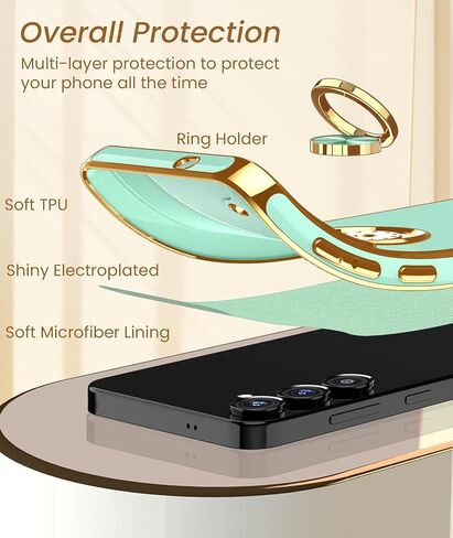 Dretal for Samsung Galaxy S25 Fe 5G Case ، واقي الشاشة ، و 360 درجة قابلة للتدوير ريندر كيكستاند مغناطيسي ، وغطاء حافظة على حافة الذهب الناعم الناعم. in Kuwait