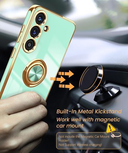 Dretal for Samsung Galaxy S25 Fe 5G Case ، واقي الشاشة ، و 360 درجة قابلة للتدوير ريندر كيكستاند مغناطيسي ، وغطاء حافظة على حافة الذهب الناعم الناعم. in Kuwait