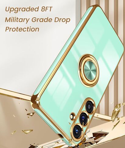 Dretal for Samsung Galaxy S25 Fe 5G Case ، واقي الشاشة ، و 360 درجة قابلة للتدوير ريندر كيكستاند مغناطيسي ، وغطاء حافظة على حافة الذهب الناعم الناعم. in Kuwait