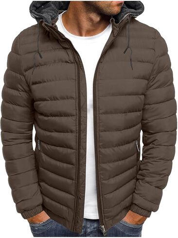 Puffer Jacket Men Lightweight Zip Up Quilted Jackets Warm Casual Long Sleeve Winter Coats Outerwear with Hood 2025 in Saudi Arabia