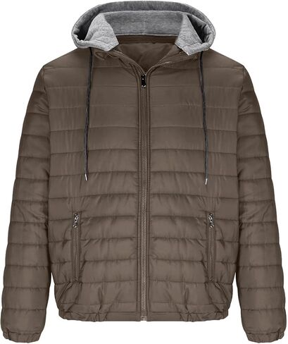 Puffer Jacket Men Lightweight Zip Up Quilted Jackets Warm Casual Long Sleeve Winter Coats Outerwear with Hood 2025 in Saudi Arabia