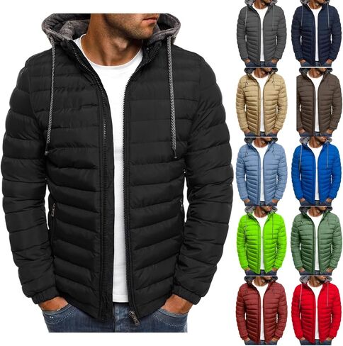 Puffer Jacket Men Lightweight Zip Up Quilted Jackets Warm Casual Long Sleeve Winter Coats Outerwear with Hood 2025 in Saudi Arabia