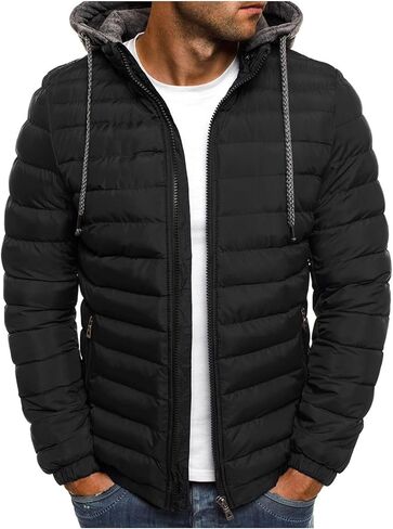 Puffer Jacket Men Lightweight Zip Up Quilted Jackets Warm Casual Long Sleeve Winter Coats Outerwear with Hood 2025 in Saudi Arabia