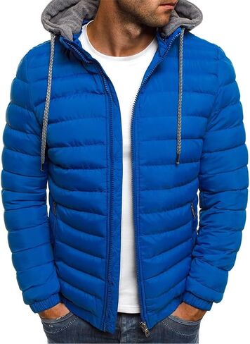 Puffer Jacket Men Lightweight Zip Up Quilted Jackets Warm Casual Long Sleeve Winter Coats Outerwear with Hood 2025 in Saudi Arabia