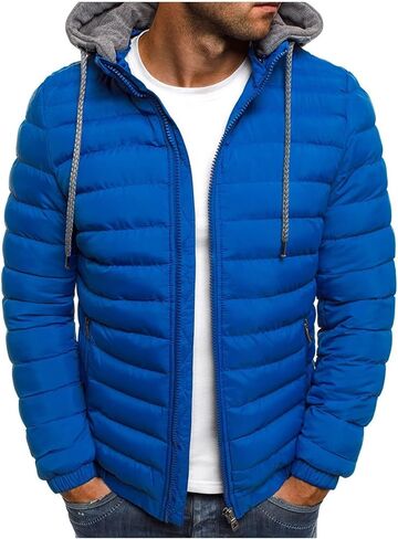 Puffer Jacket Men Lightweight Zip Up Quilted Jackets Warm Casual Long Sleeve Winter Coats Outerwear with Hood 2025 in Saudi Arabia