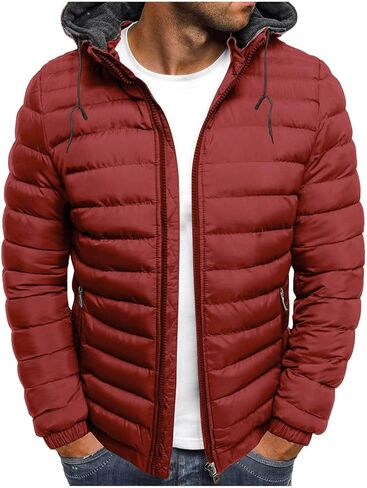 Puffer Jacket Men Lightweight Zip Up Quilted Jackets Warm Casual Long Sleeve Winter Coats Outerwear with Hood 2025 in Saudi Arabia