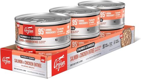 ORIJEN Chunks & Shreds Wet Cat Food Variety Pack: Original + Salmon & Chicken Entrées 3oz Cans (12 Count, 6 of Each) in Saudi Arabia
