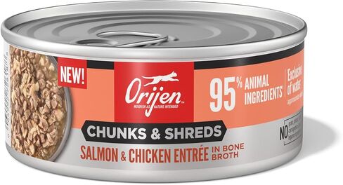 ORIJEN Chunks & Shreds Wet Cat Food Variety Pack: Original + Salmon & Chicken Entrées 3oz Cans (12 Count, 6 of Each) in Saudi Arabia